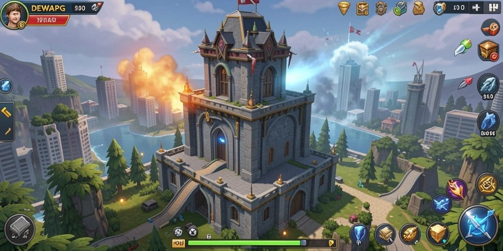 Screenshot gameplay DEWAPG yang menunjukkan strategi Tower Defense.