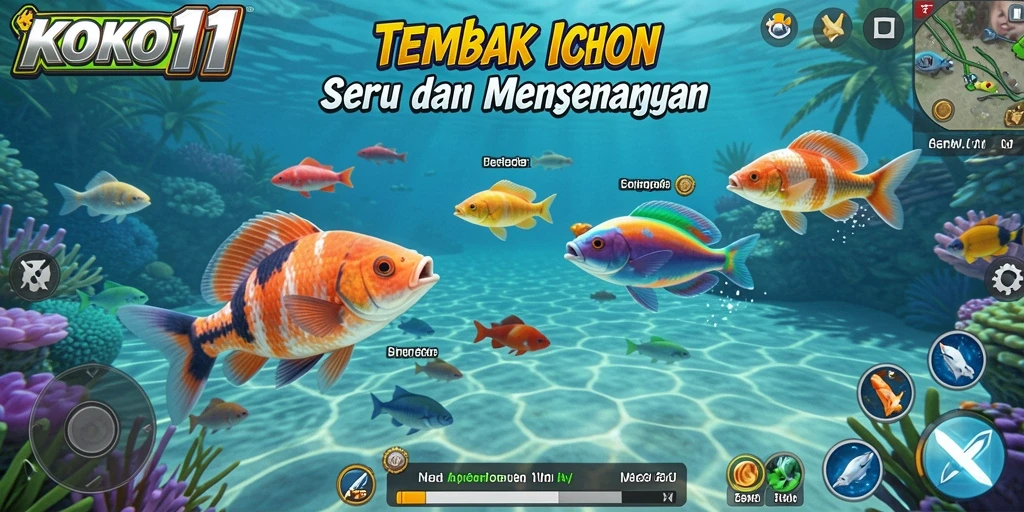 Screenshot KOKO11 menampilkan aksi seru menembak ikan dalam permainan.