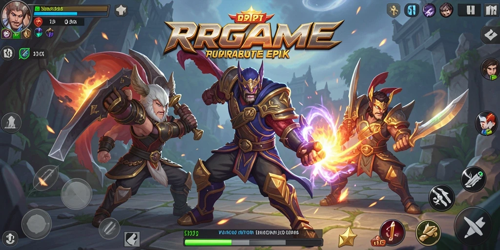 Screenshot RPGAME menampilkan aksi pertarungan yang intens dan karakter-karakter yang dinamis.