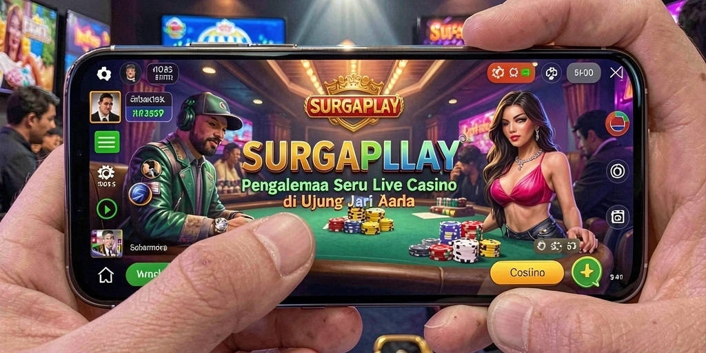 Screenshot permainan SURGAPLAY menampilkan dealer profesional di meja kasino.